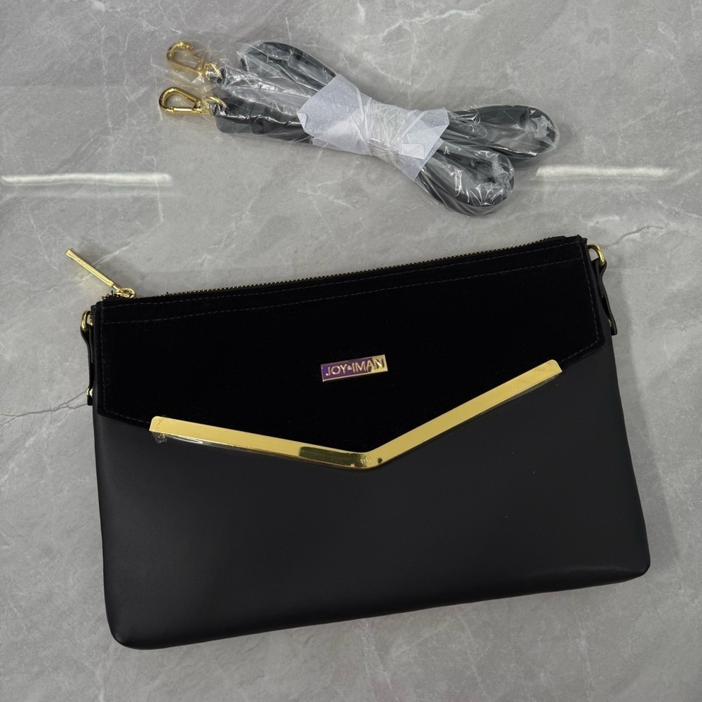 NWOT Joy & Iman Leather Velvet Clutch Crossbody Strap Purse Zipper Closure Bag